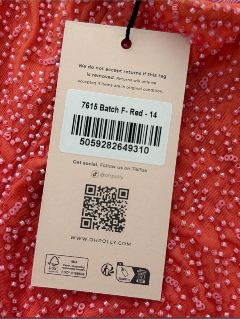 Oh Polly Basel Embellished Strapless Mini Dress - Red Orange Pink ombré - Picture 2 of 3